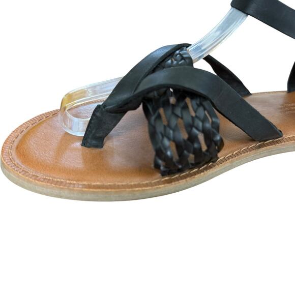 Toms Lexie Sandals Black Leather Ankle Strap Flats Thongs Woven Shoes sz 7 - Picture 5 of 16
